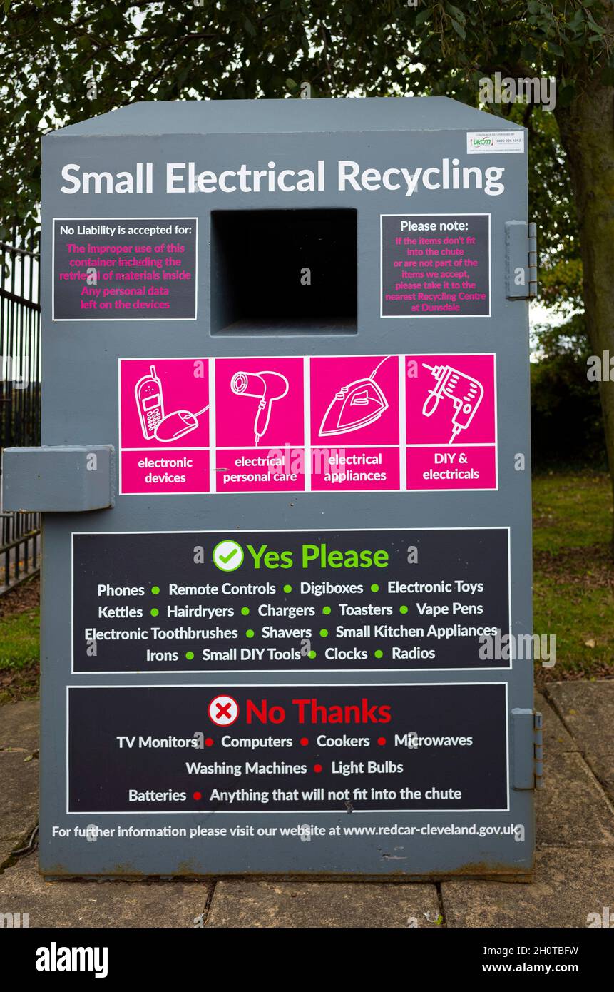 Public Disposal bin for small electrical recycling Stock Photo Alamy