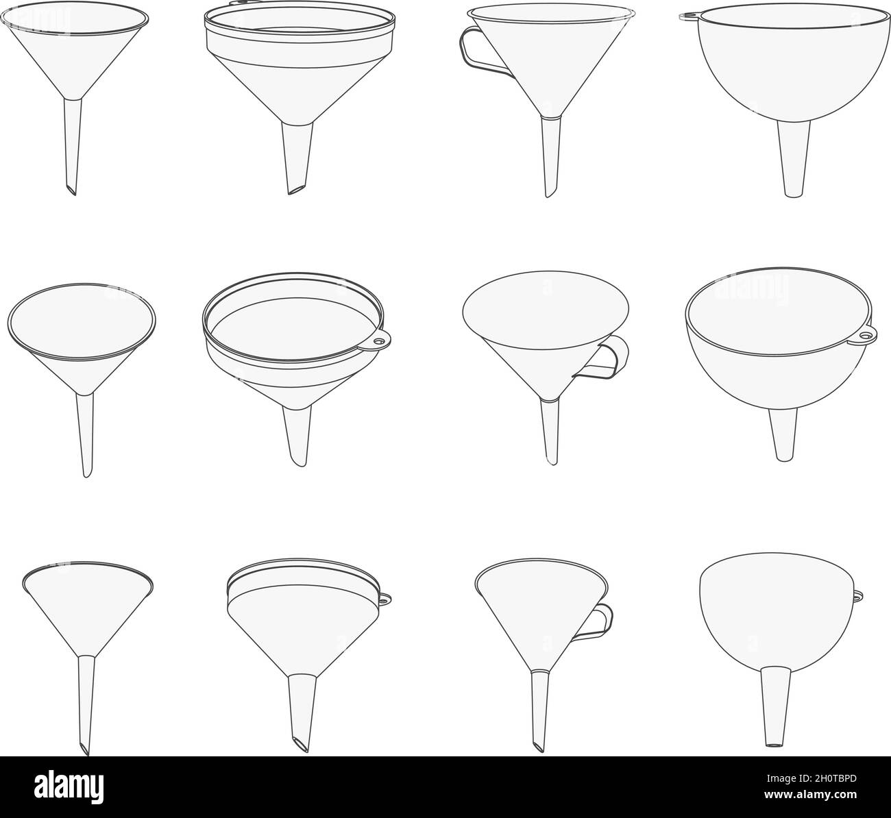 Vector kitchen funnel for filling in different perspective views Stock Vector