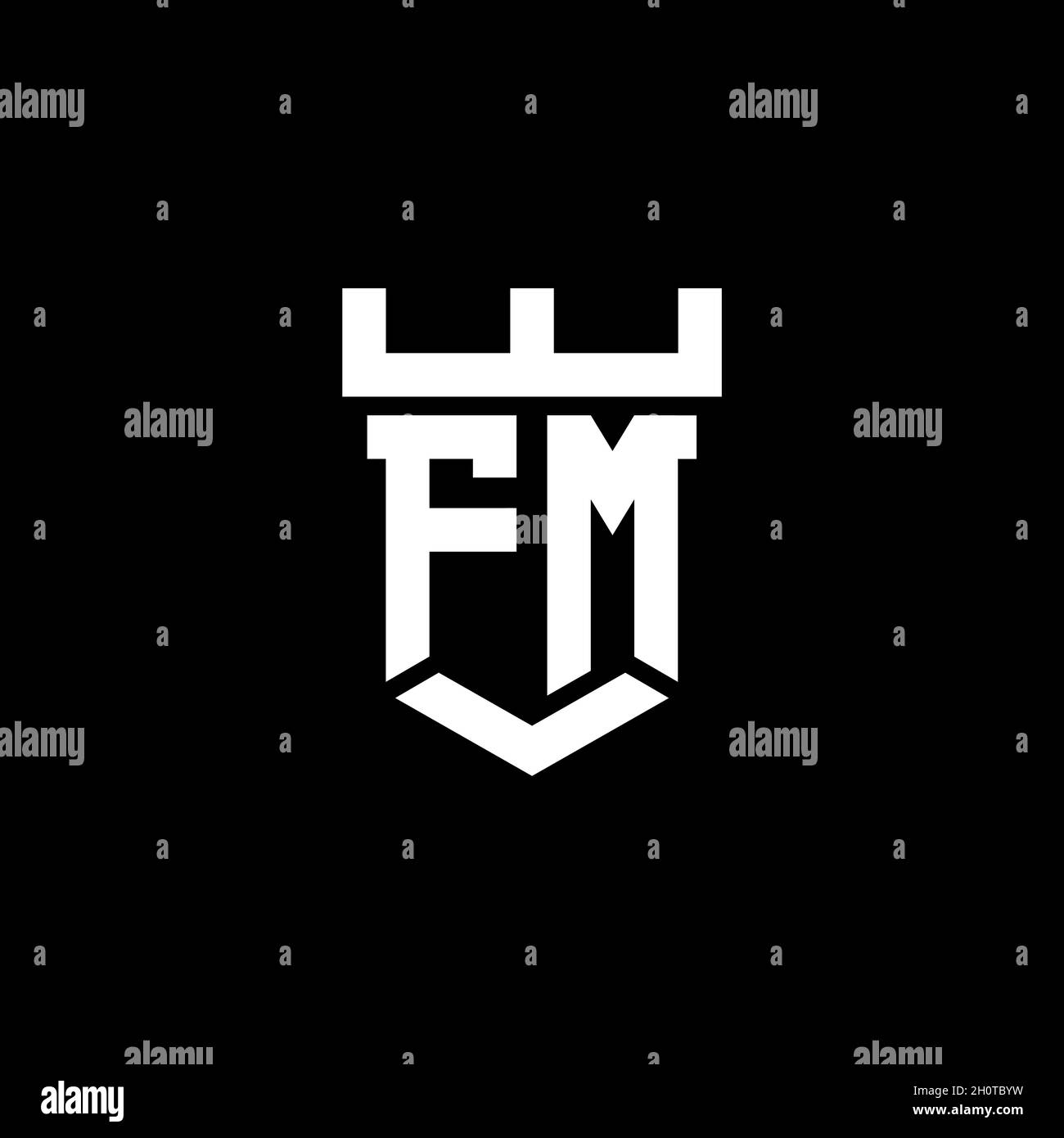 FM logo initial monogram with castle shape style design template isolated in black background Stock Vector