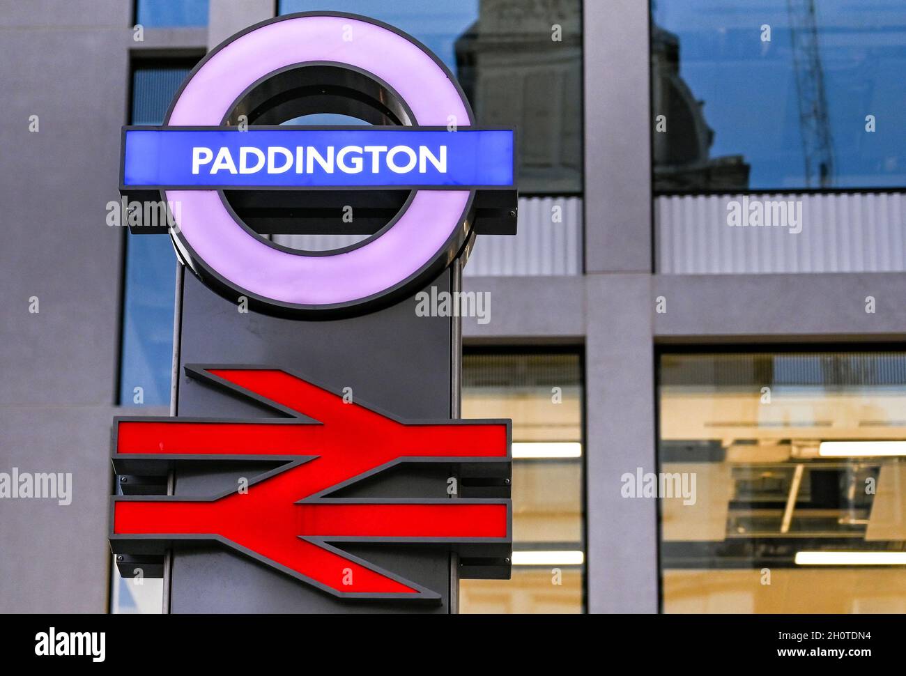 London, England August 2021 Sign outside the entrance to London Paddington railway station