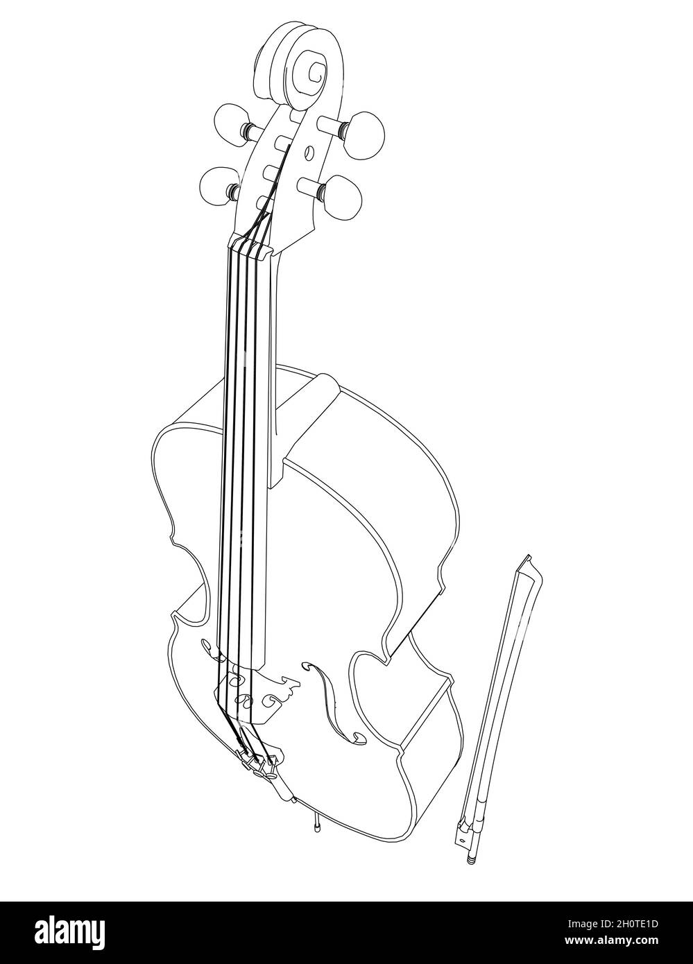 Violin contour from black lines isolated on white background. Perspective view. Vector illustration. Stock Vector