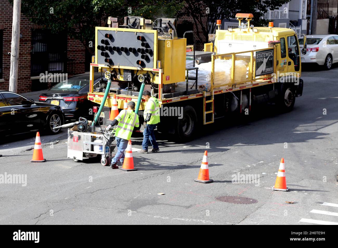 Painting Bike Lanes on a Reconfigured Street, New York, NY USA Stock Photo Alamy