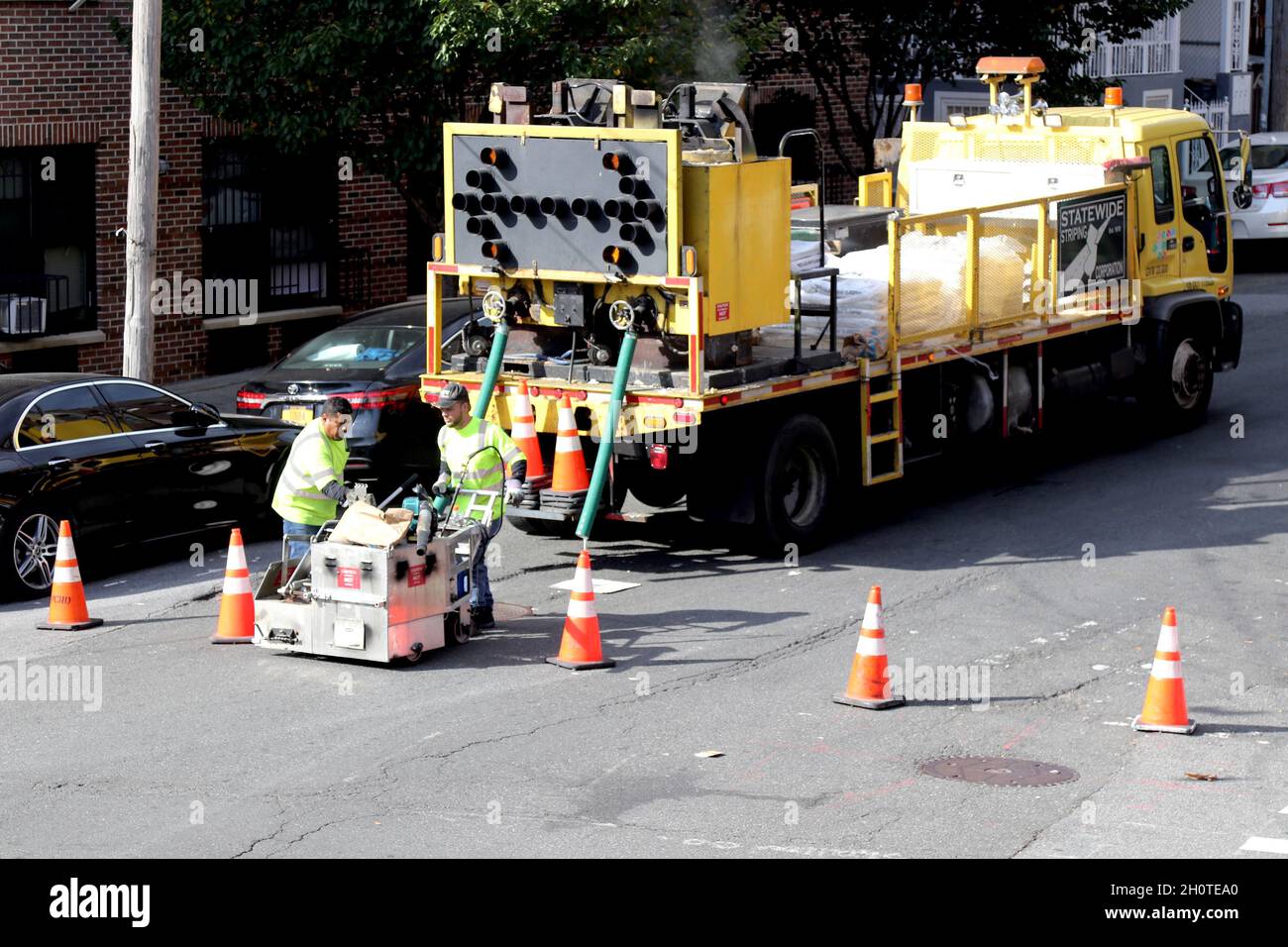 Painting Bike Lanes on a Reconfigured Street, New York, NY USA Stock Photo Alamy