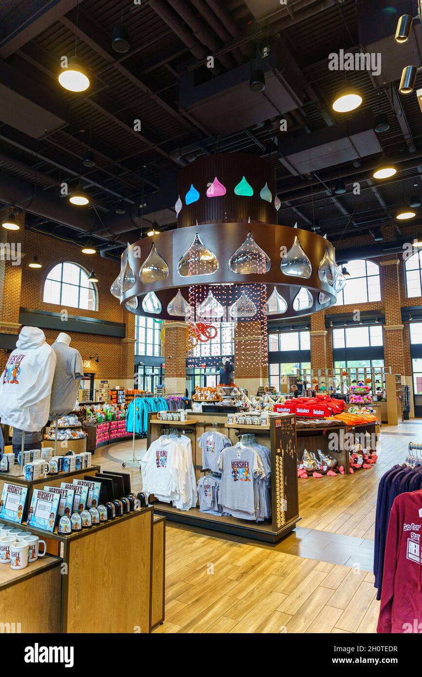 Hershey, PA, USA October 11, 2021 A store interior with souvenirs at