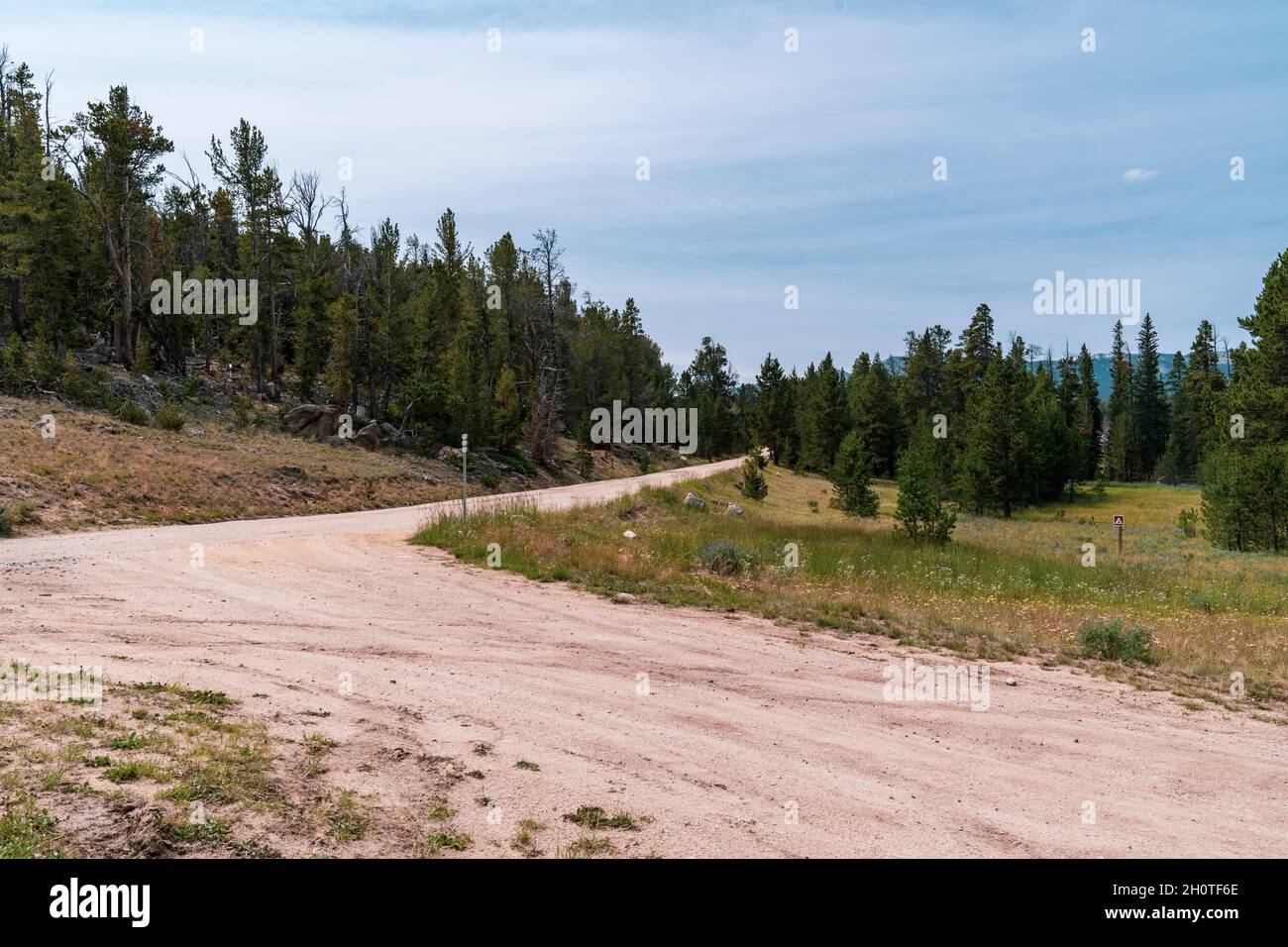 Dirt road leading to Fiddlers Lake outside of Lander Wyoming Stock Photo