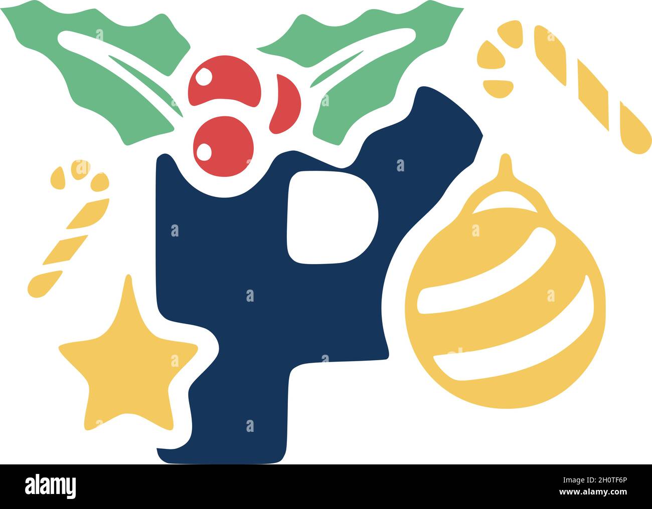 The letter p is decorated with mistletoe and Christmas elements. New ...
