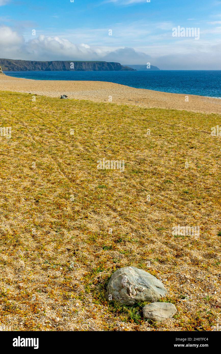 Empty beach at Porthleven Sands near Helston on the South West Coast Path in south Cornwall England UK Stock Photo