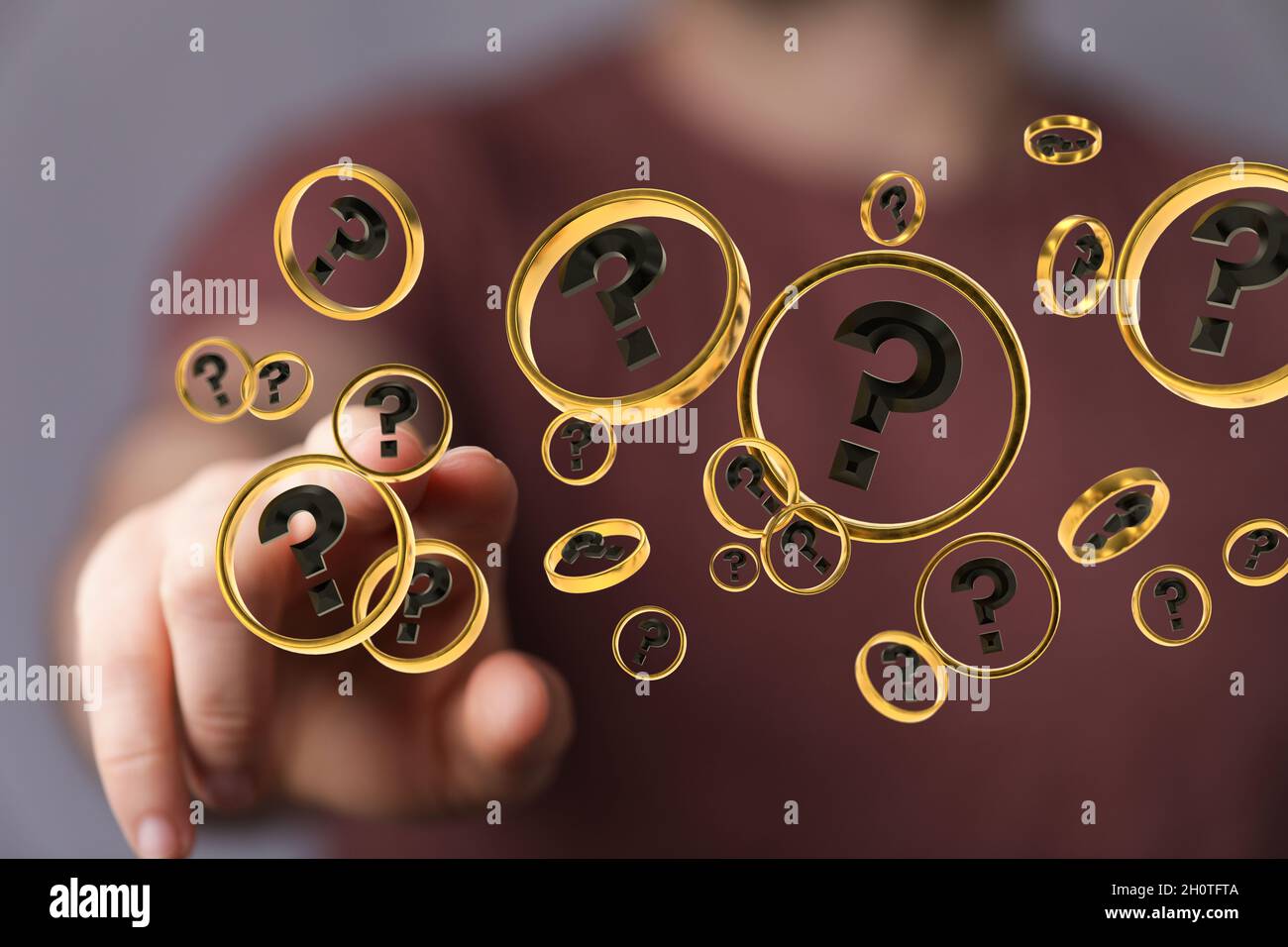 3D rendering of a Businessman solving a problem with digital question ...