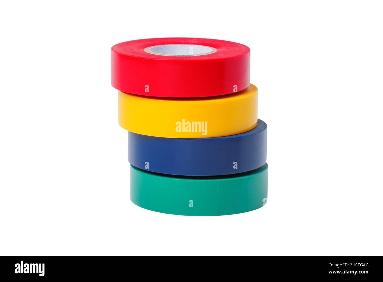 Stack of rolls of multicolored pvc electrical tape isolated on white Stock Photo