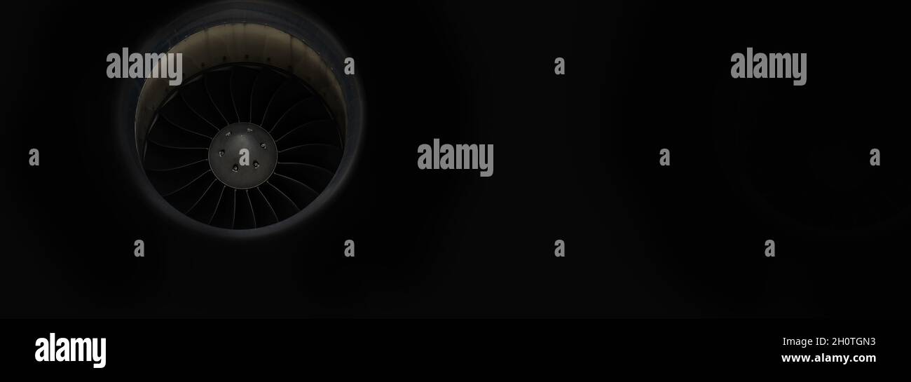 The turbine engine of the modern business jet aircraft, rotor close-up ...