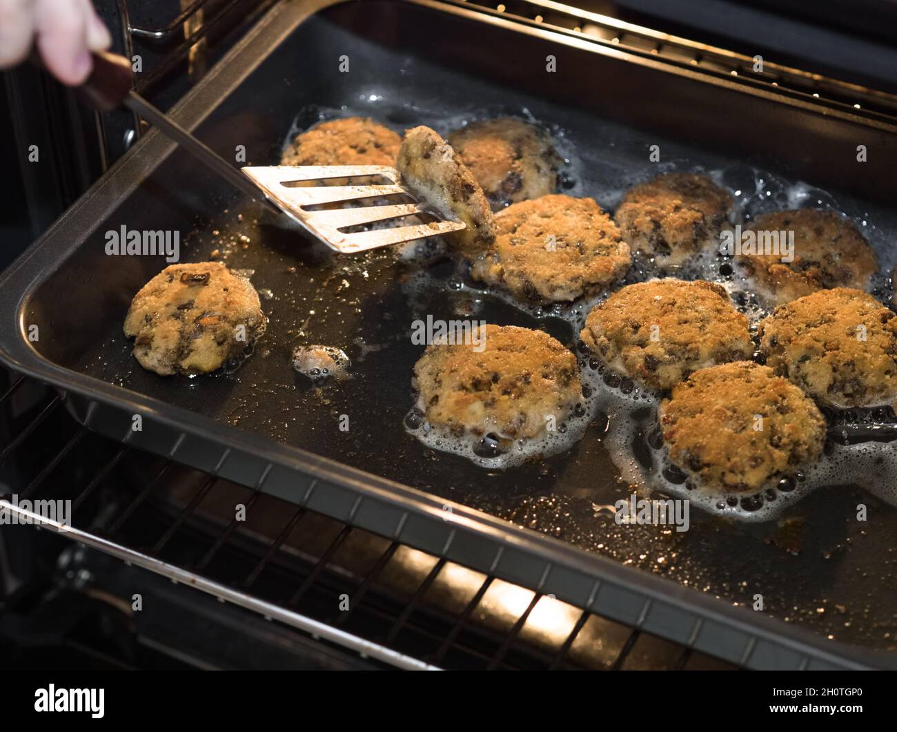 Tasty Vegetarian Mushroom Meatballs in the Oven Stock Photo