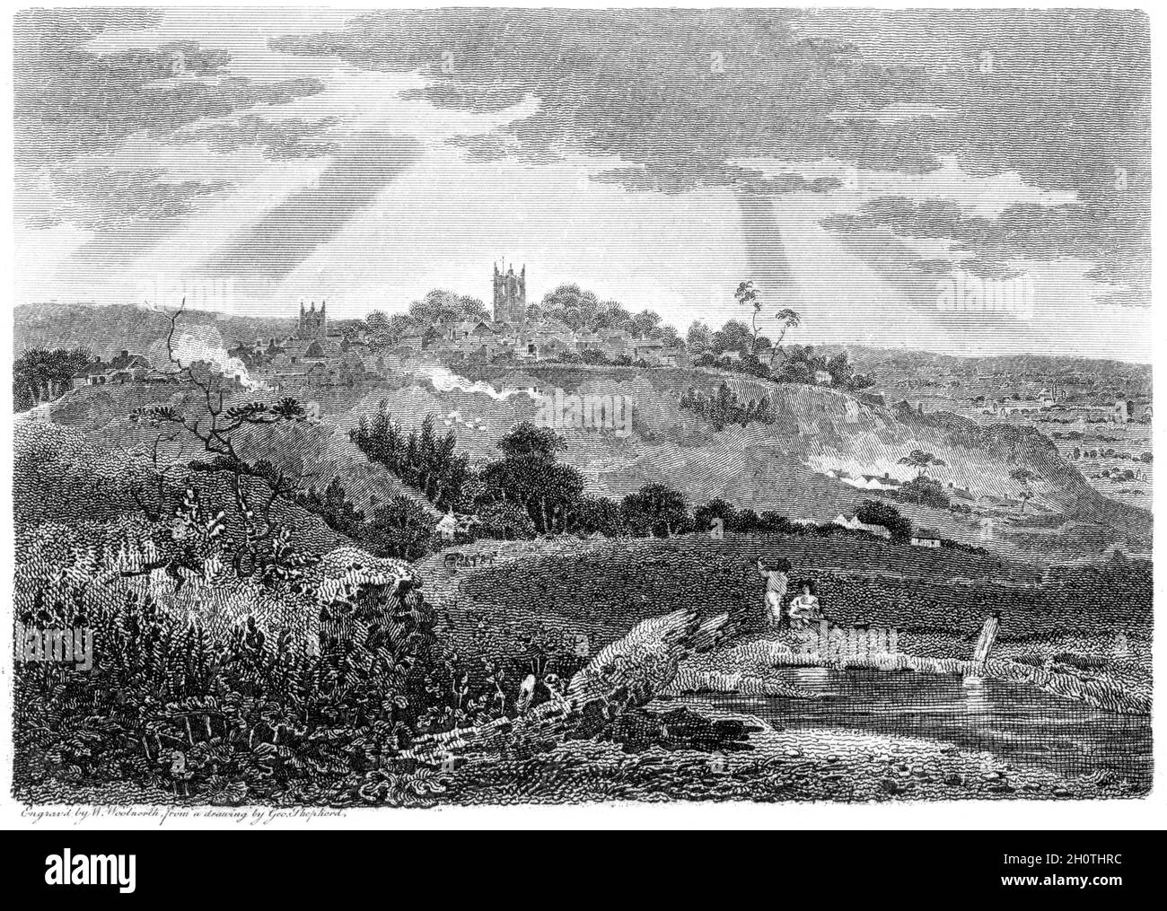 An engraving of Shaftsbury (Shaftesbury), Dorsetshire UK scanned at