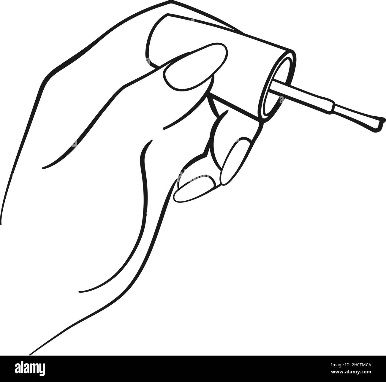 Nail technicians hand holding nail polish brush for manicure concept in