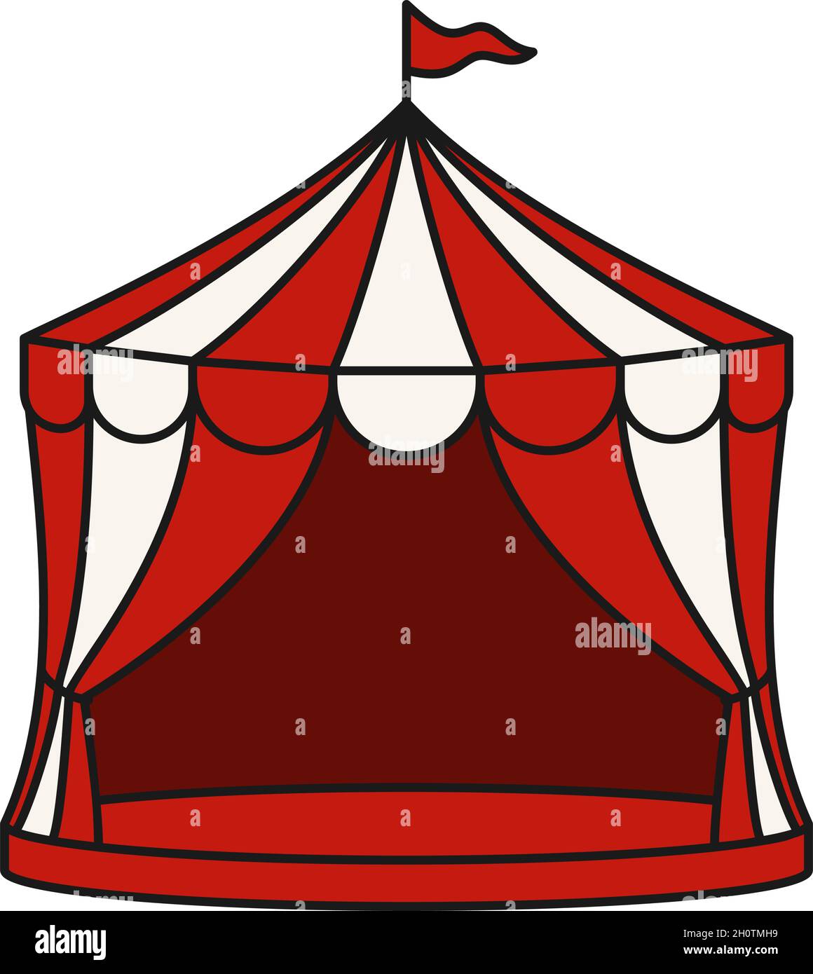 Circus tent with flag for carnival or show in red and white vector icon ...