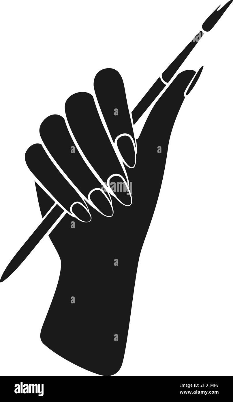 Female hand with acrylic nail brush or artist paint brush in silhouette vector icon Stock Vector