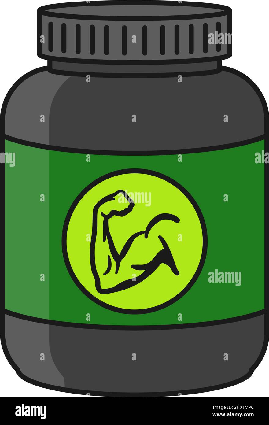 Protein powder container with muscle symbol for fitness concept in vector icon Stock Vector