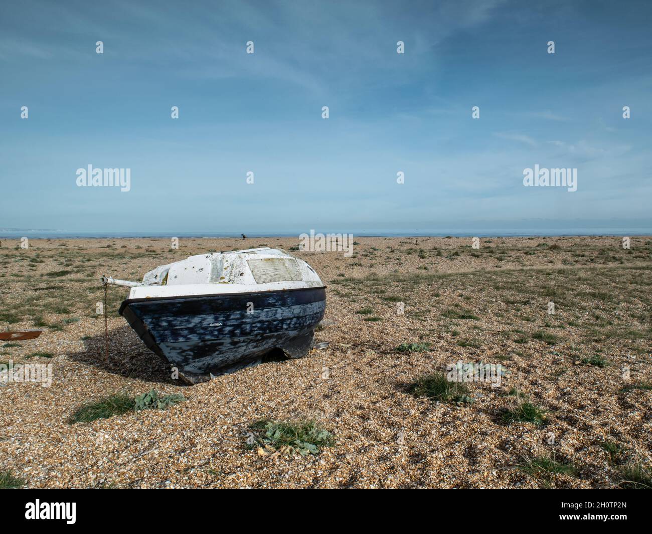 Abandoned wooden fishing boat wreck at the beach of Dungeness, Kent ...