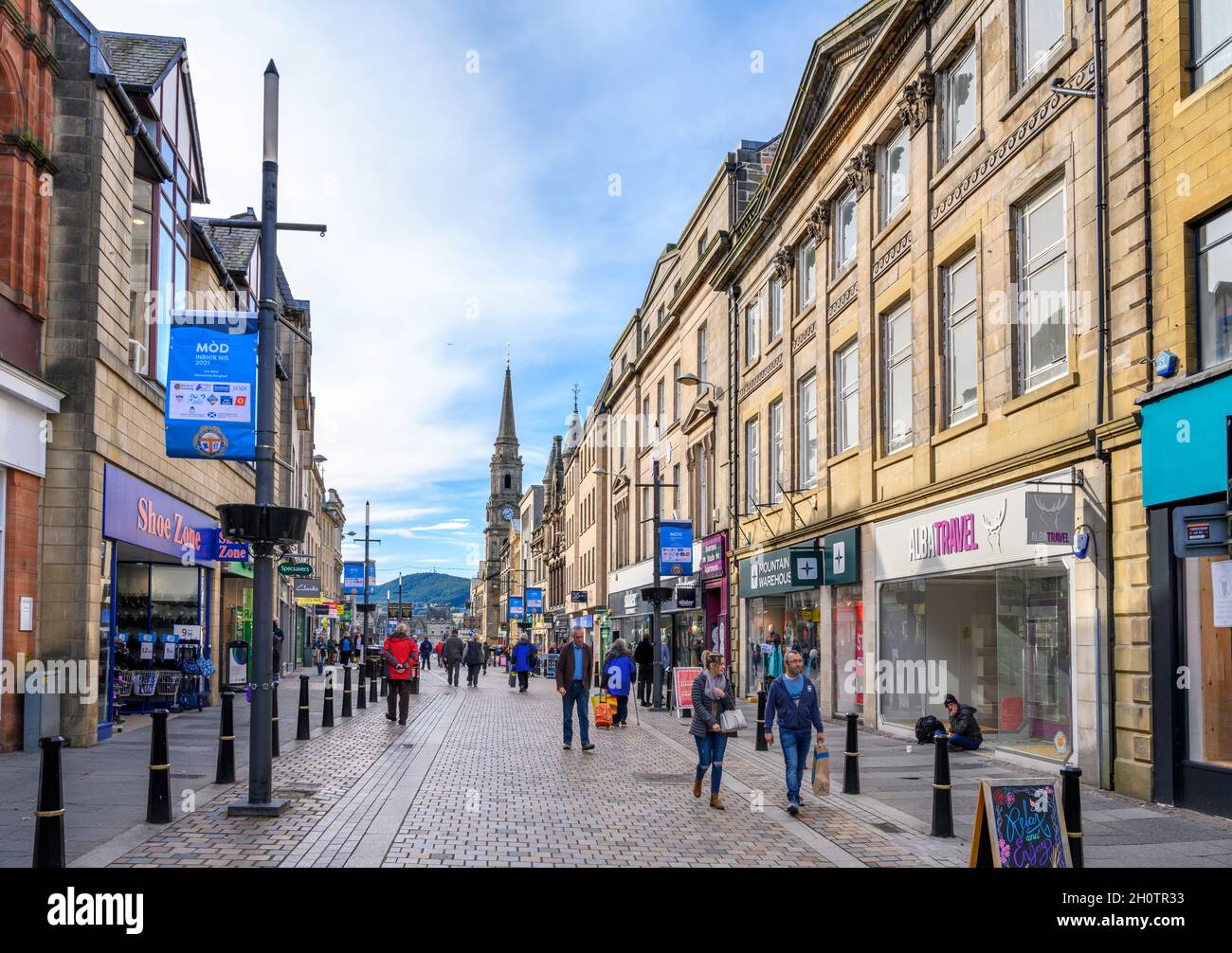 Shops on the High Street in the city centre, Inverness, Scotland, UK Stock Photo