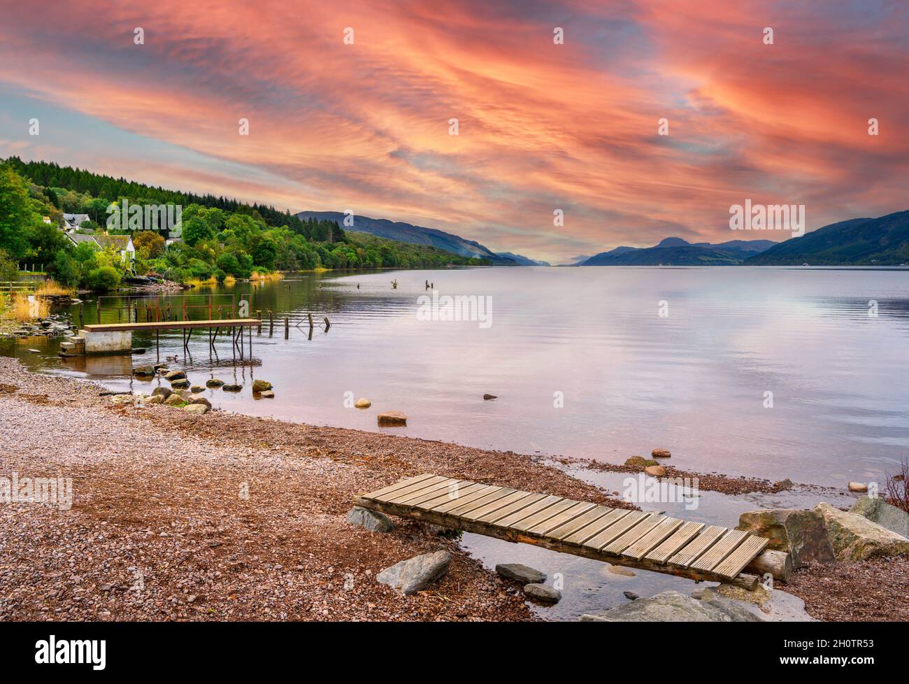 Loch Ness at Dores Beach, Dores, near Inverness, Scotland Stock Photo