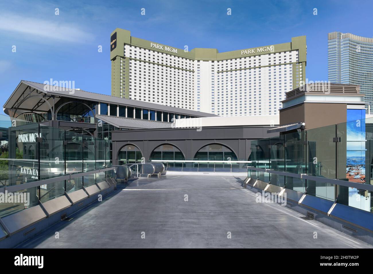 Nevada USA, September 6, 2021 Cityscape of the new facade of the Park MGM, operated by MGM Resorts International located at 3770 South Las Vegas Blvd Stock Photo
