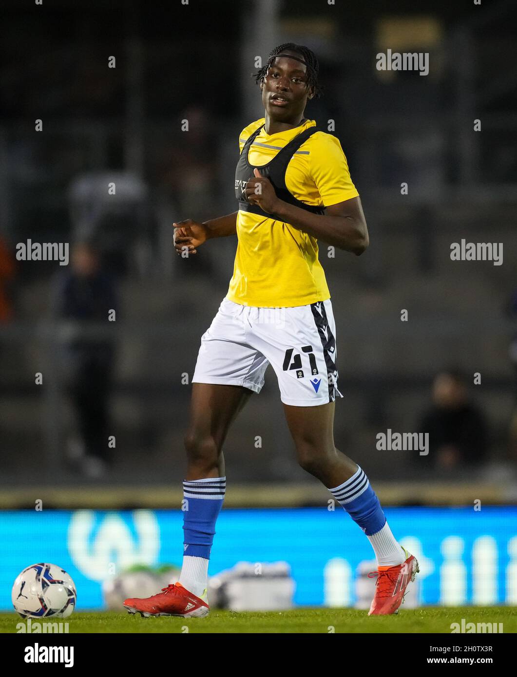 Bristol, UK. 13th Oct, 2021. Jarmani Langlais of Bristol Rovers pre match  during the EFL 'Papa John's' Trophy match between Bristol Rovers and  Chelsea U21 at the Memorial Stadium, Bristol, England on