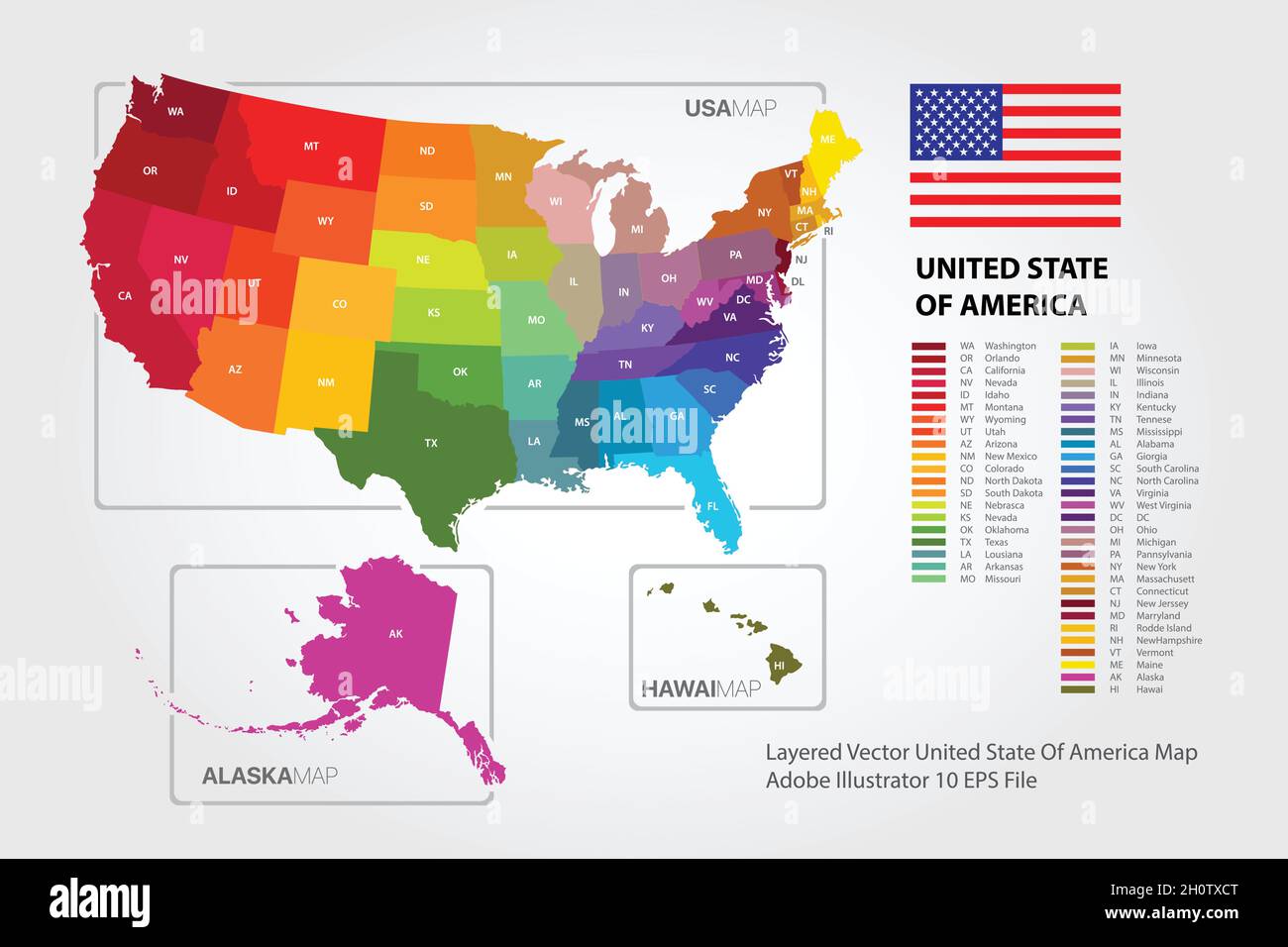 Colorful United States Of America Map Vector Of The Drawn With High ...