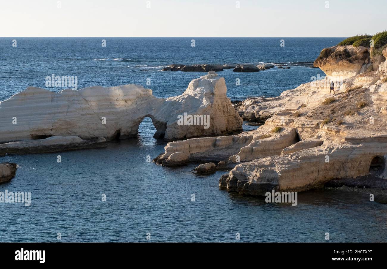 Coastal limestone rock formations, Sea Caves, Peyia, Paphos region