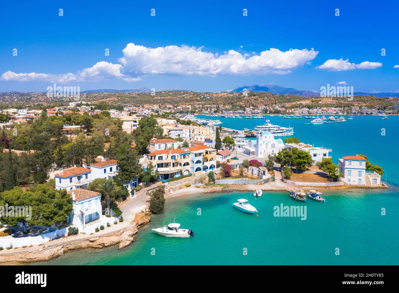 View of the picturesque coastal town of Porto Heli, Peloponnese, Greece. Stock Photo