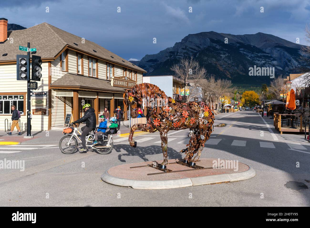 Canmore, Alberta, Canada 28 September 2021 Ferdinand the horse sculpture by artist Cedar