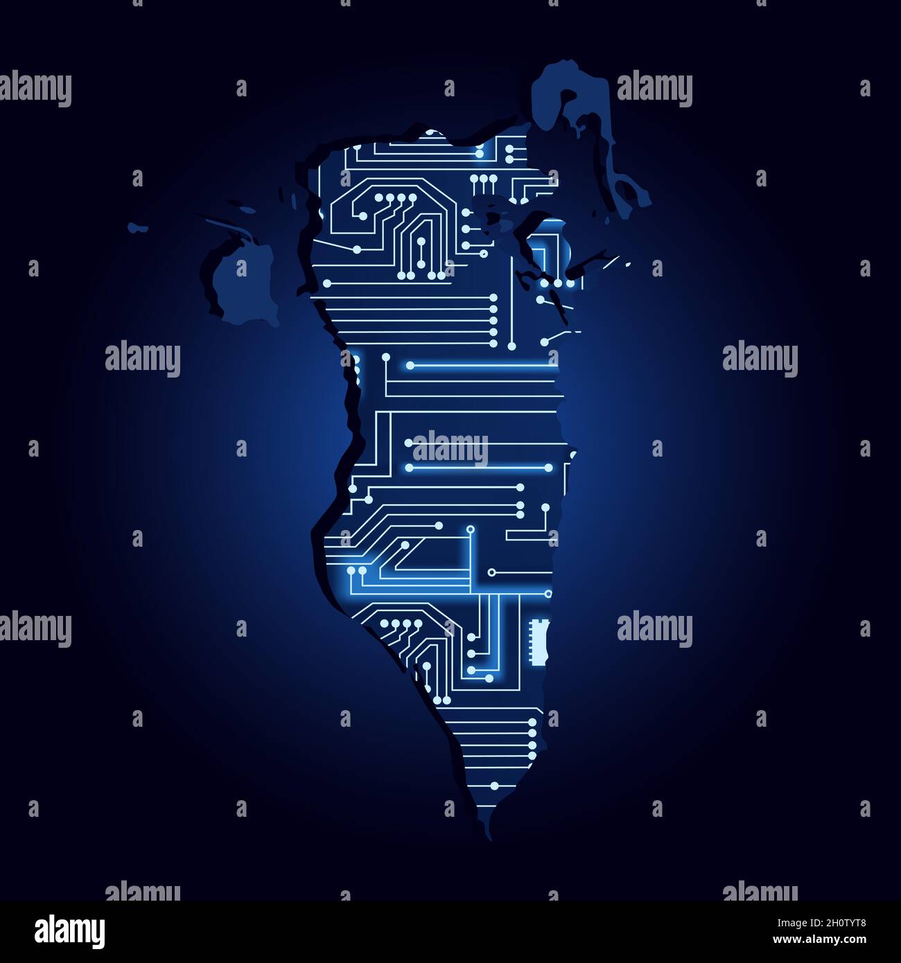 Contour map of Bahrain with a technological electronics circuit Stock ...