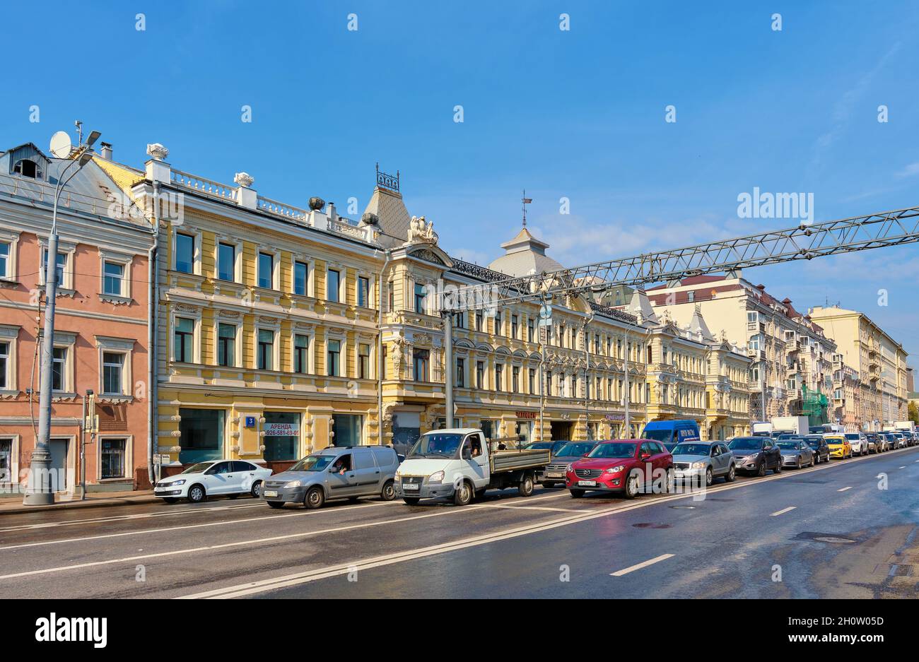 The former profitable house of the merchant Kamzolkin on Prospekt Mira Street, 1885, architectural monument, landmark: Moscow, Russia - September 13, Stock Photo