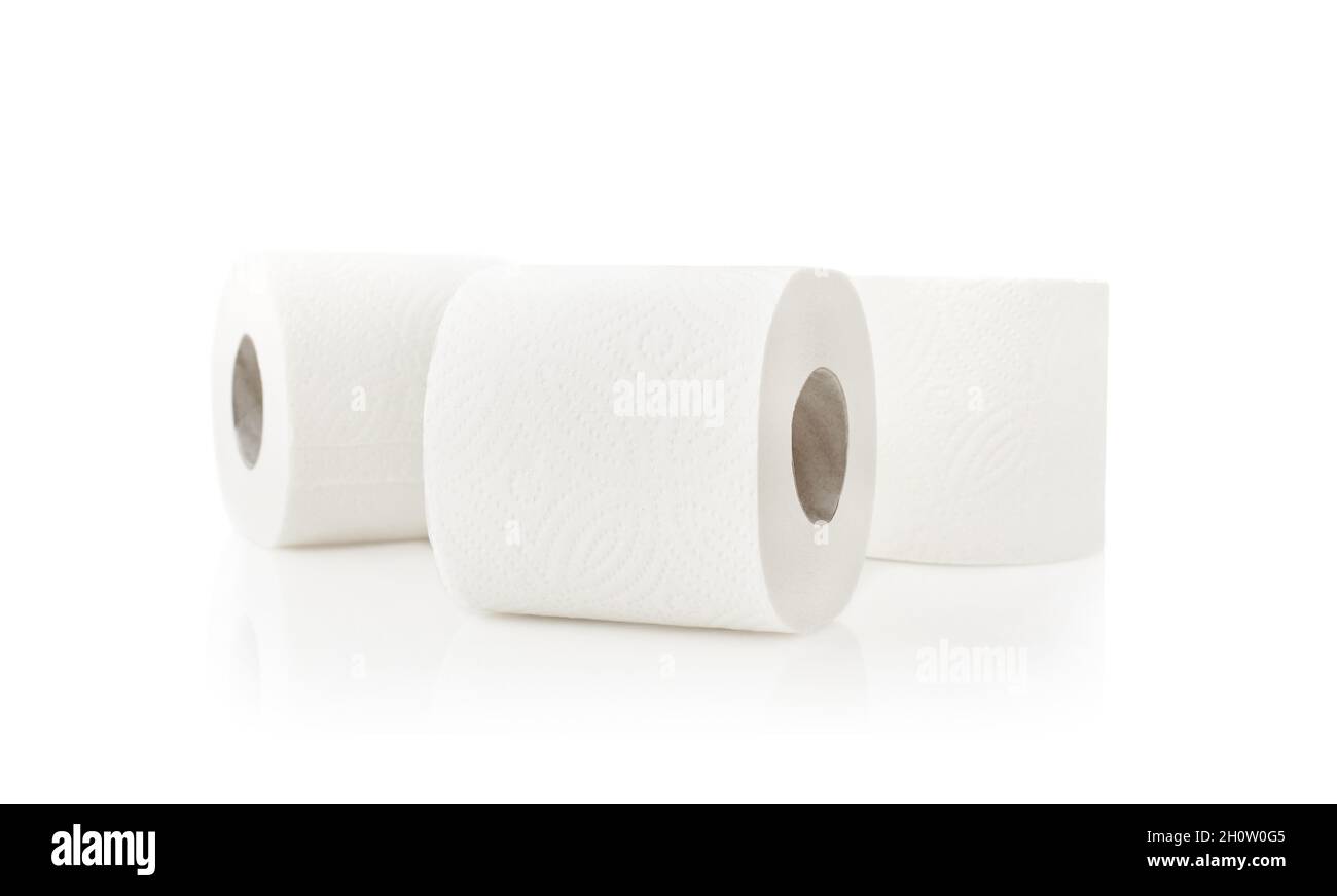 White toilet paper, on white isolated background Stock Photo