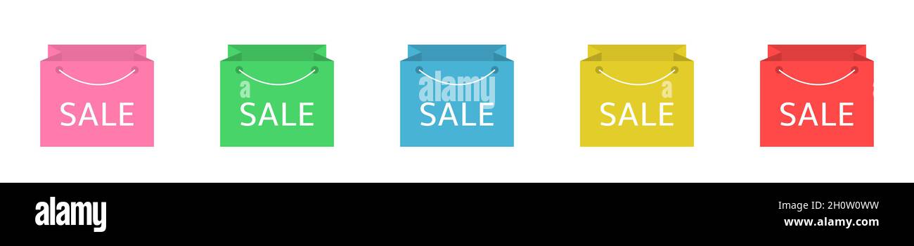 Colored sale bag vector icon set. Big sale, shopping, discount in shops concept Stock Vector