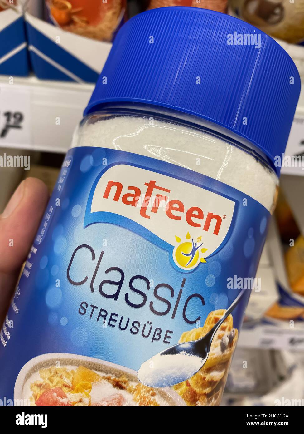 Viersen Germany October 9 2021 Closeup Of Jar Natreen Sweetener In viersen-germany-october-9-2021-closeup-of-jar-natreen-sweetener-in