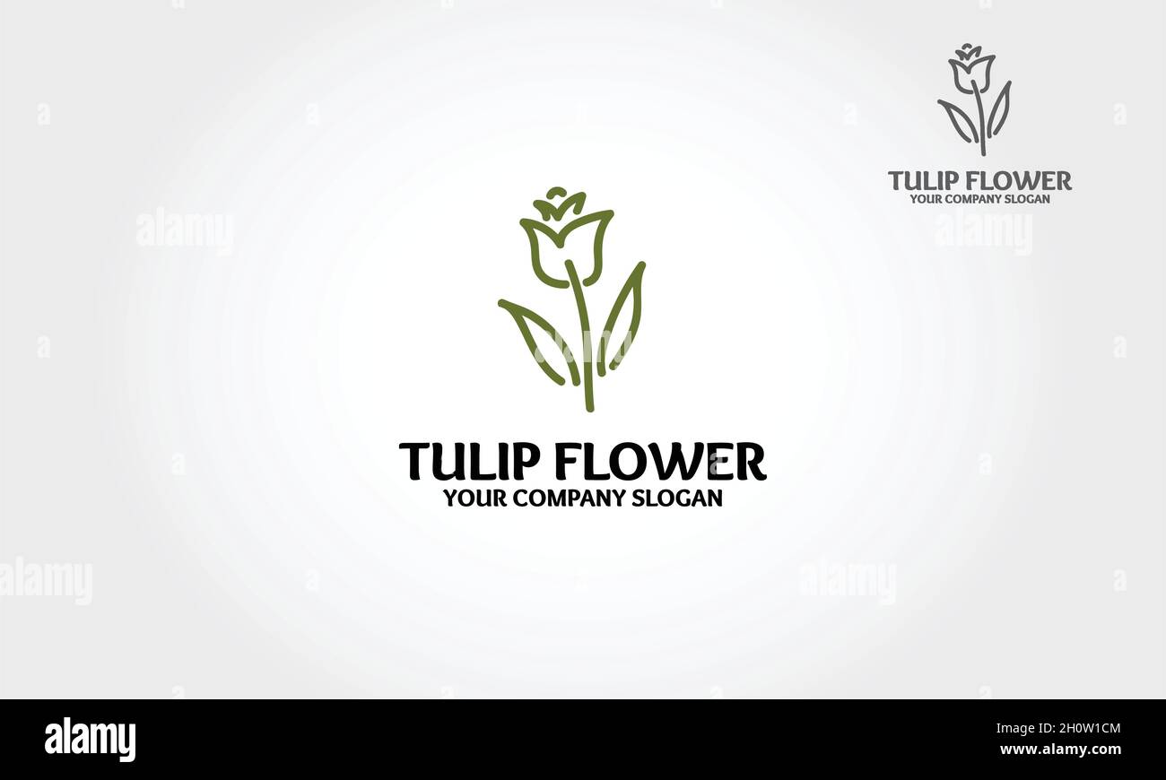 Vector line logo Tulip flowers and leaves. Clean and professional logo suitable for any business or personal identity related to nature, flora, etc. Stock Vector