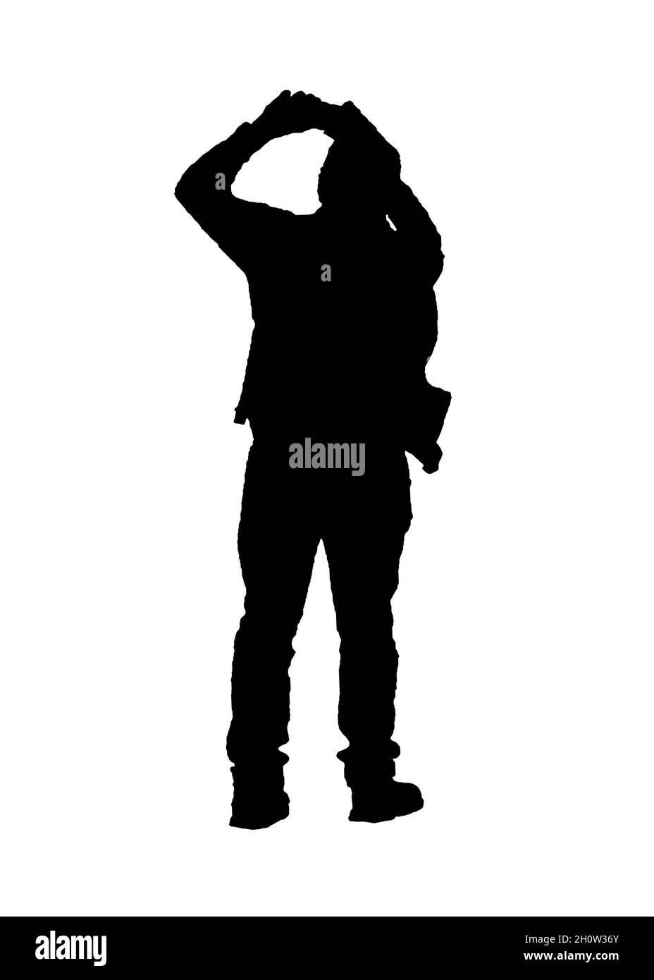 Man taking photos with mobile phone back view isolated graphic Stock Photo