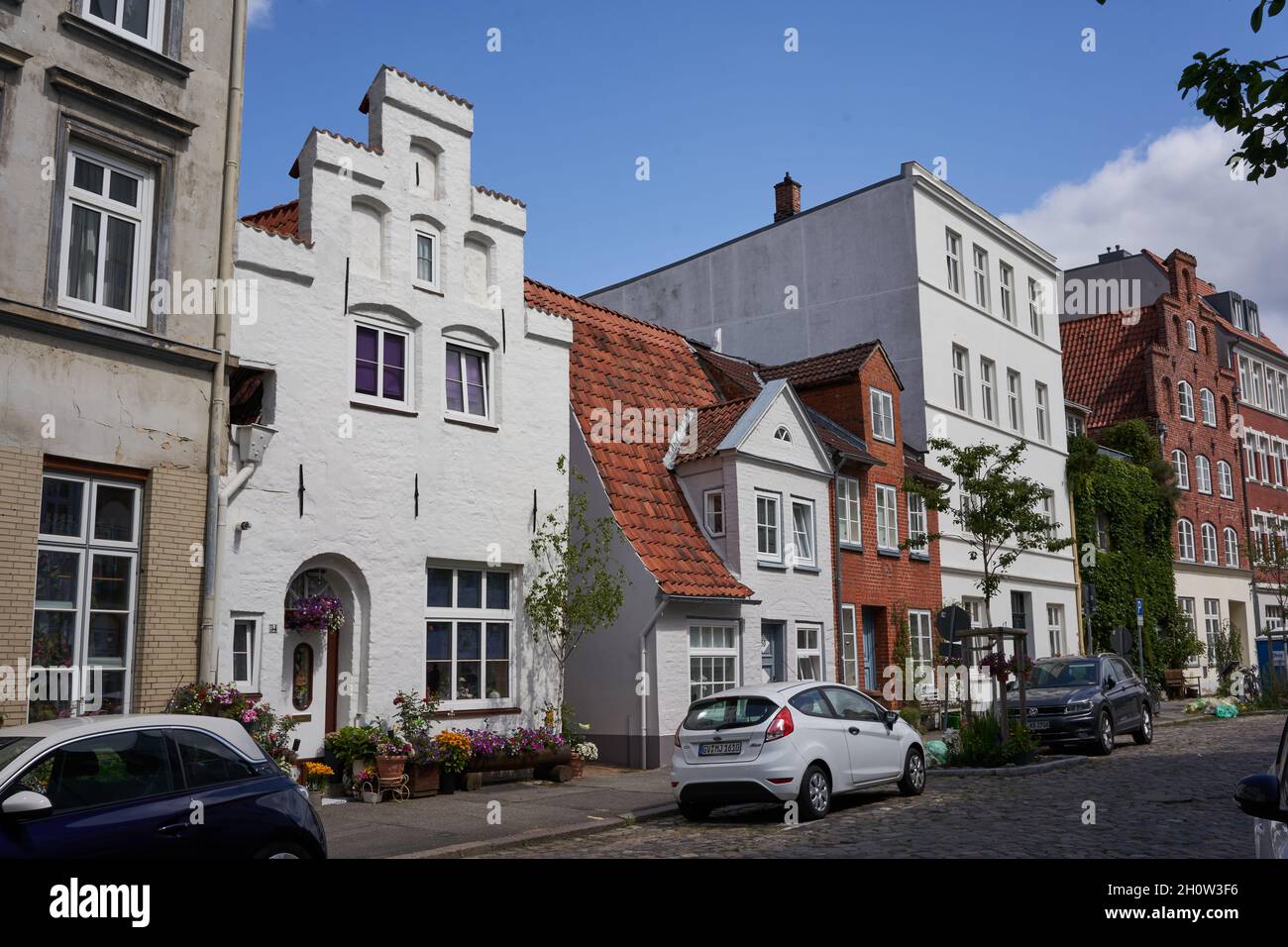 Luebeck, Germany - July 20, 2021 - a typical crow-stepped gabled town house Stock Photo