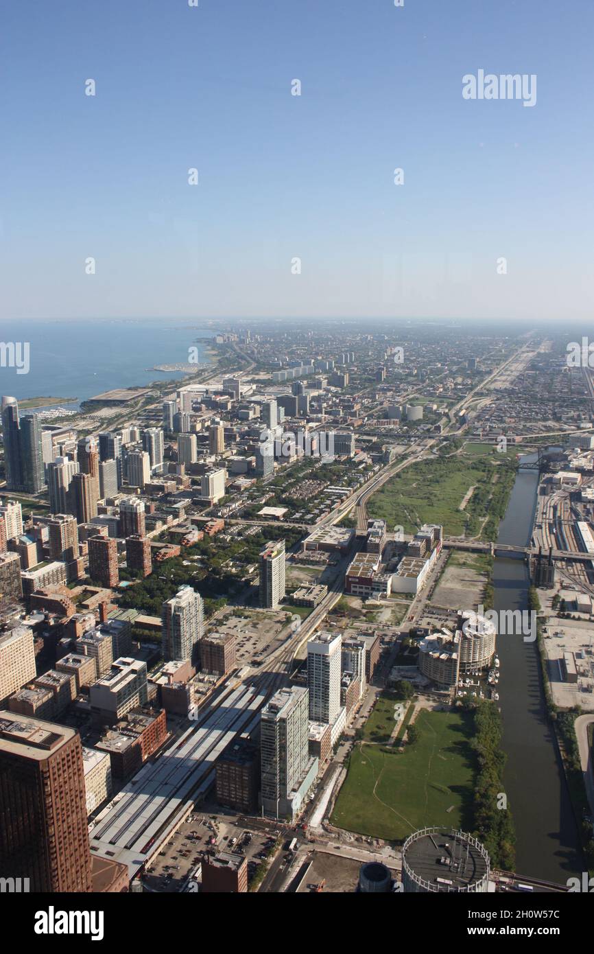 Aerial view of Chicago city on the shore of Michigan Lake, USA Stock ...