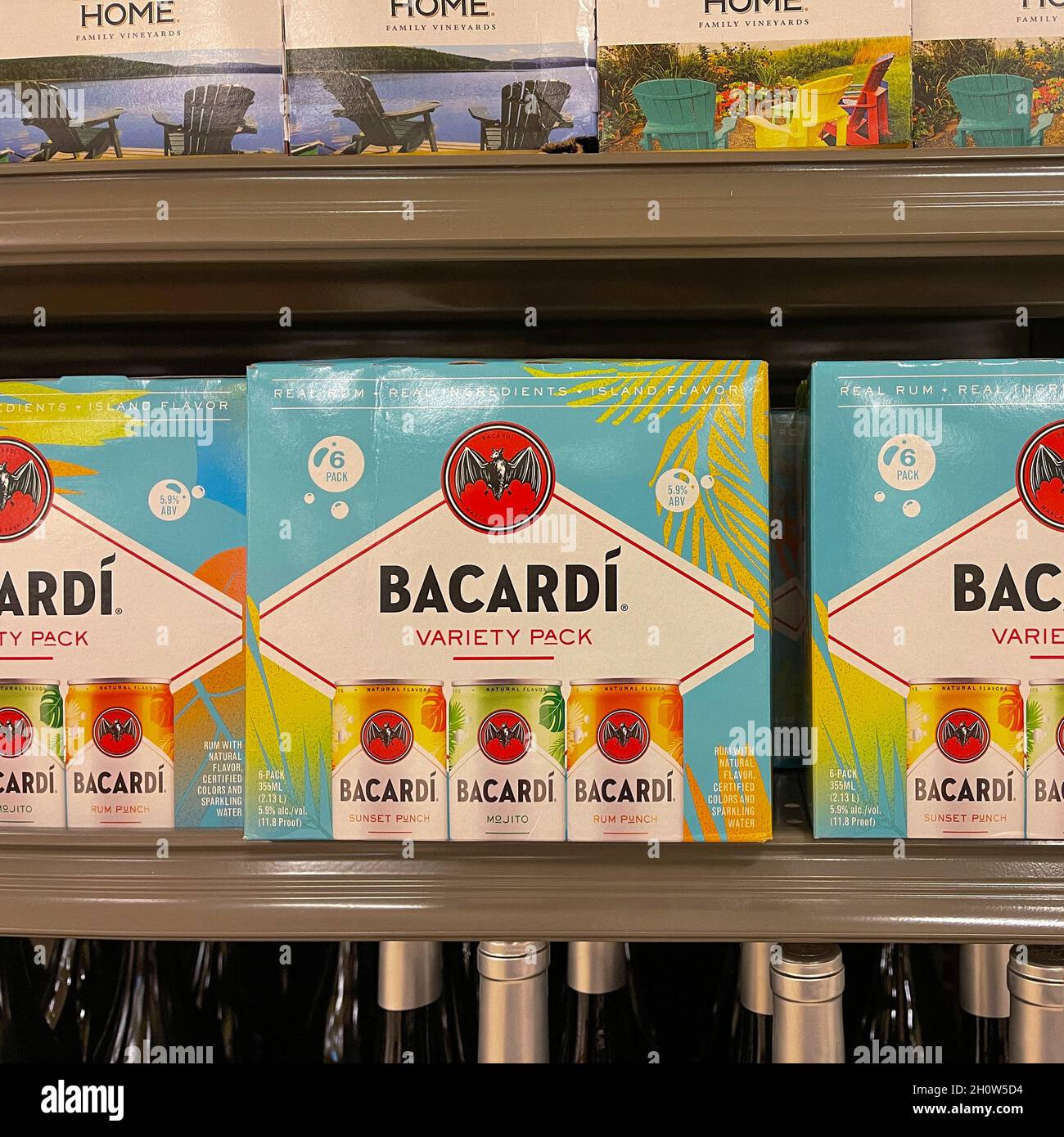 Orlando,FL USA October 3, 2021 Cases of Bacardi Rum Hard Seltzer