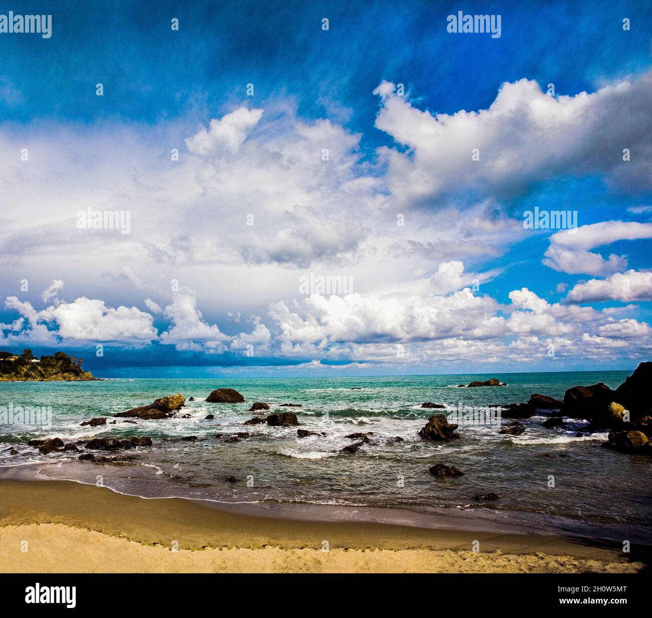 Cefalu Beach in the Province of Palermo on the Island of Sicily. Stock Photo