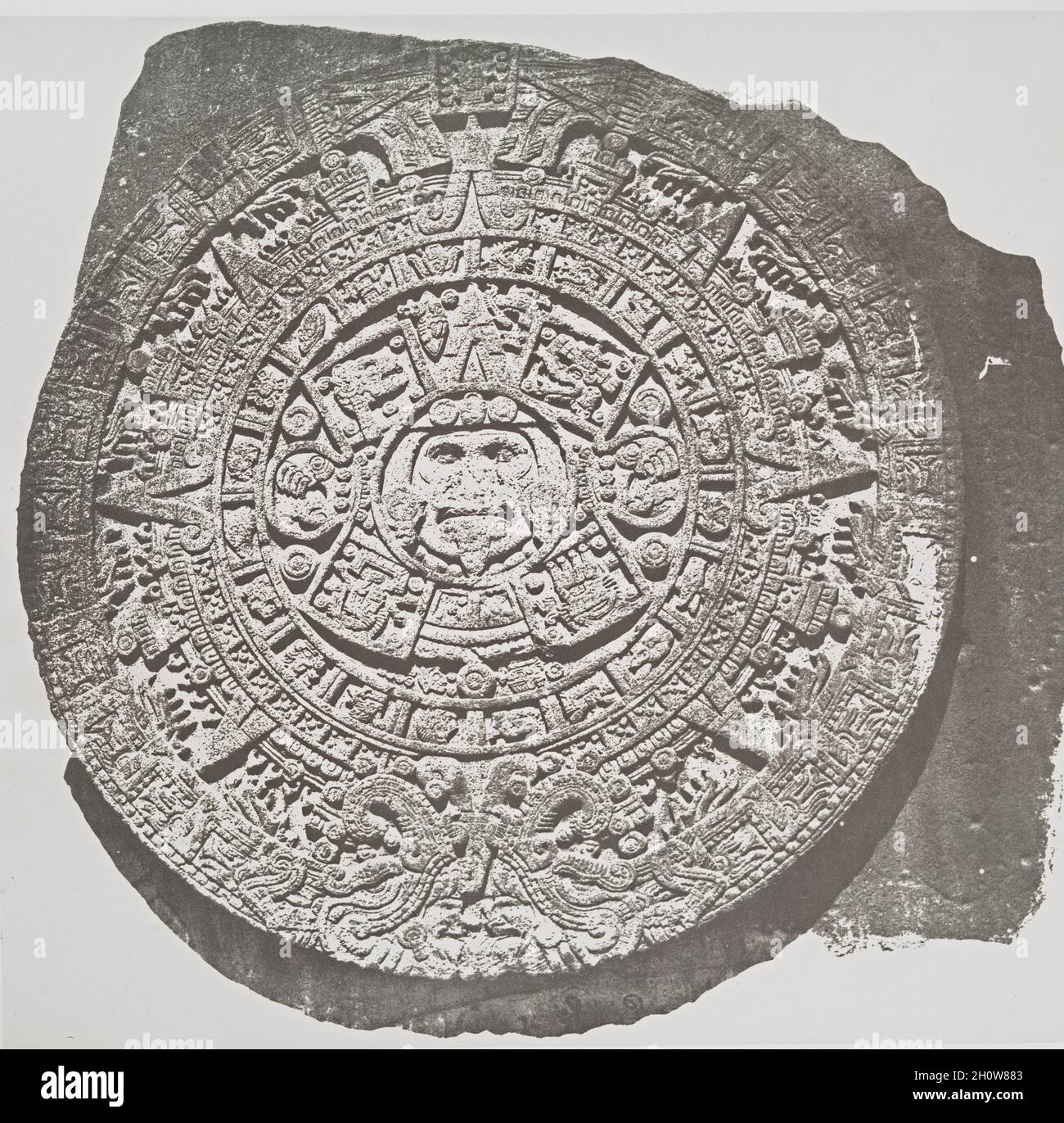 The ancient Aztec calendar or Sun Stone. Photograph by French archaeologist  Désiré Charnay ca. 1862-1863 Stock Photo