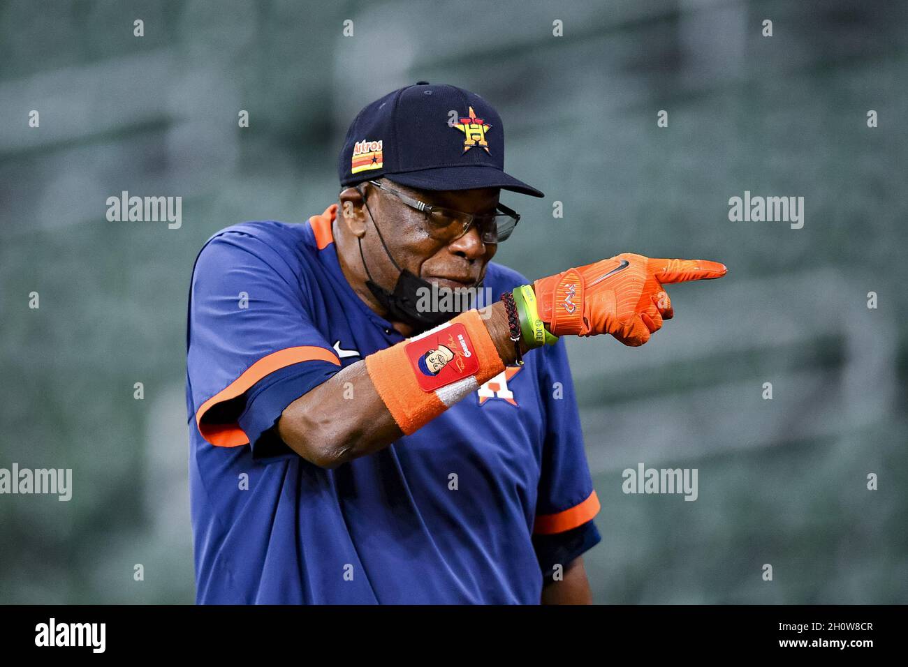 Houston, USA. 14th Oct, 2021. Houston Astros starting pitcher Framber Valdez  (59) speaks during the press conference on workout day before game one of  the ALCS against Boston Red Sox in Houston