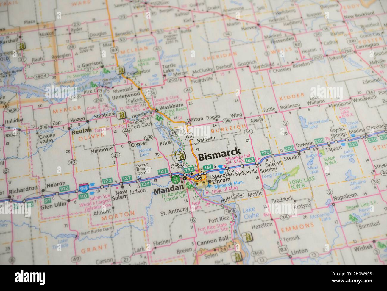 Map of city of Bismarck, ND Stock Photo