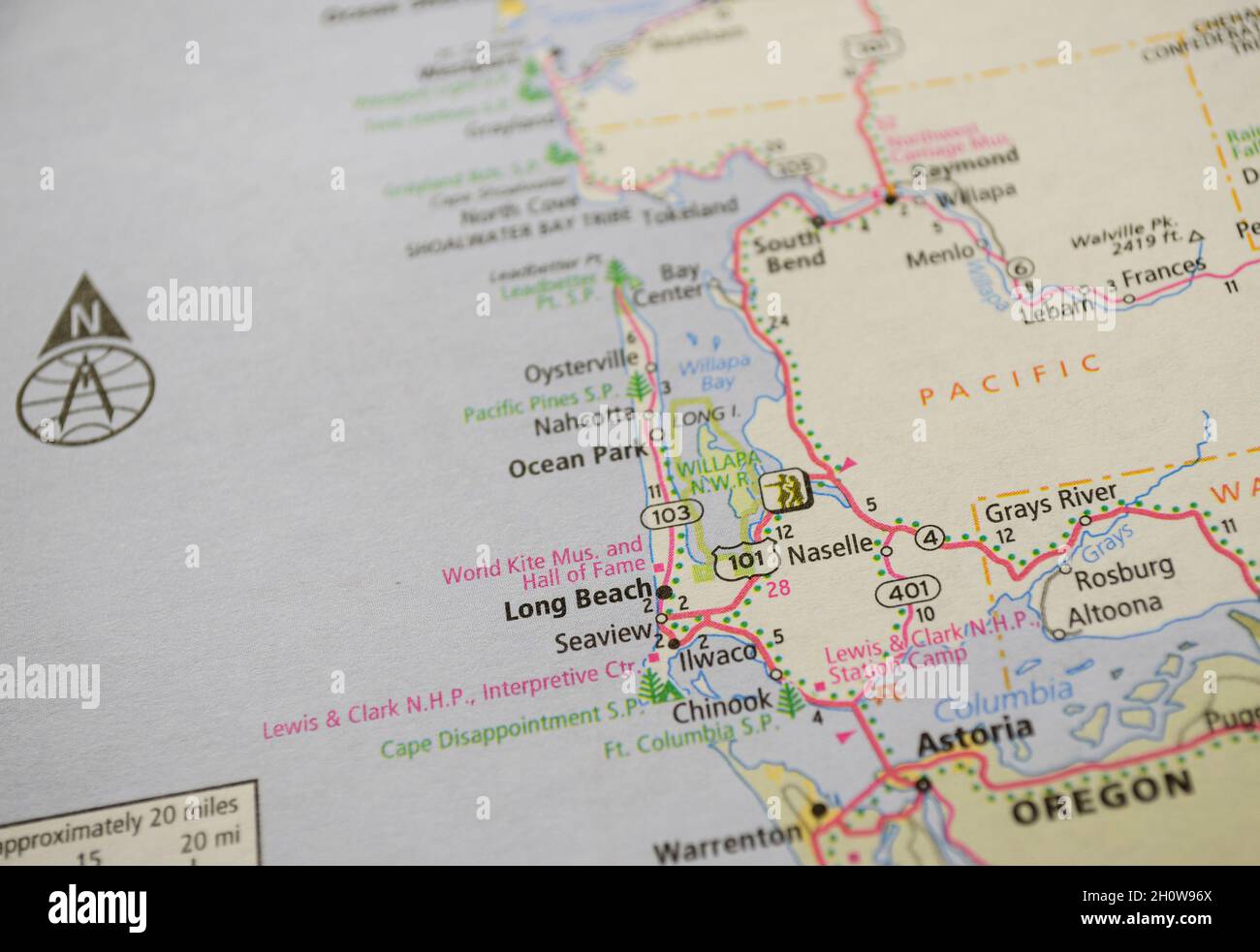 Map of city of Long Beach, WA Stock Photo