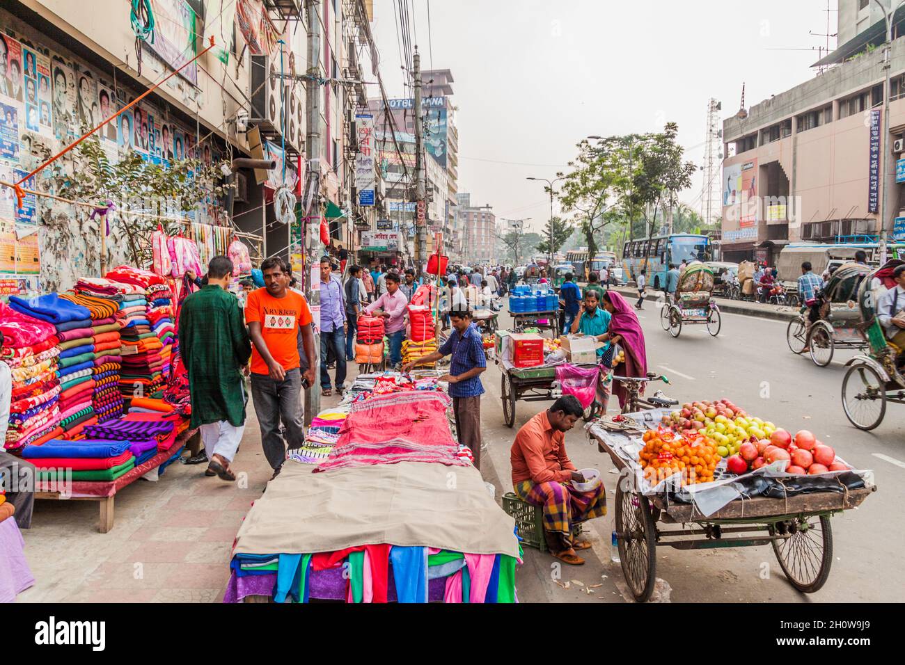 DHAKA, BANGLADESH - NOVEMBER 20, 2016: View of street garment market in Dhaka, Bangladesh Stock Photo