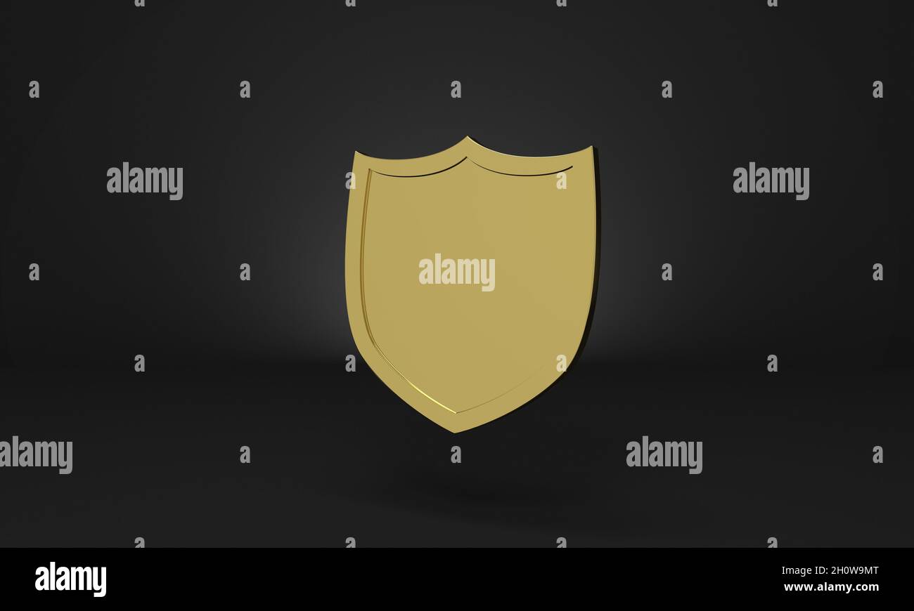 3D golden shield shape isolated on a black background Stock Photo - Alamy