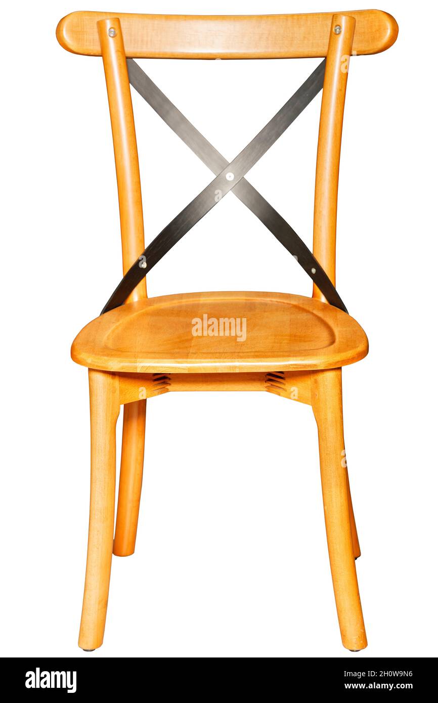 Wooden classic chair with a solid saddle and leather straps on the back