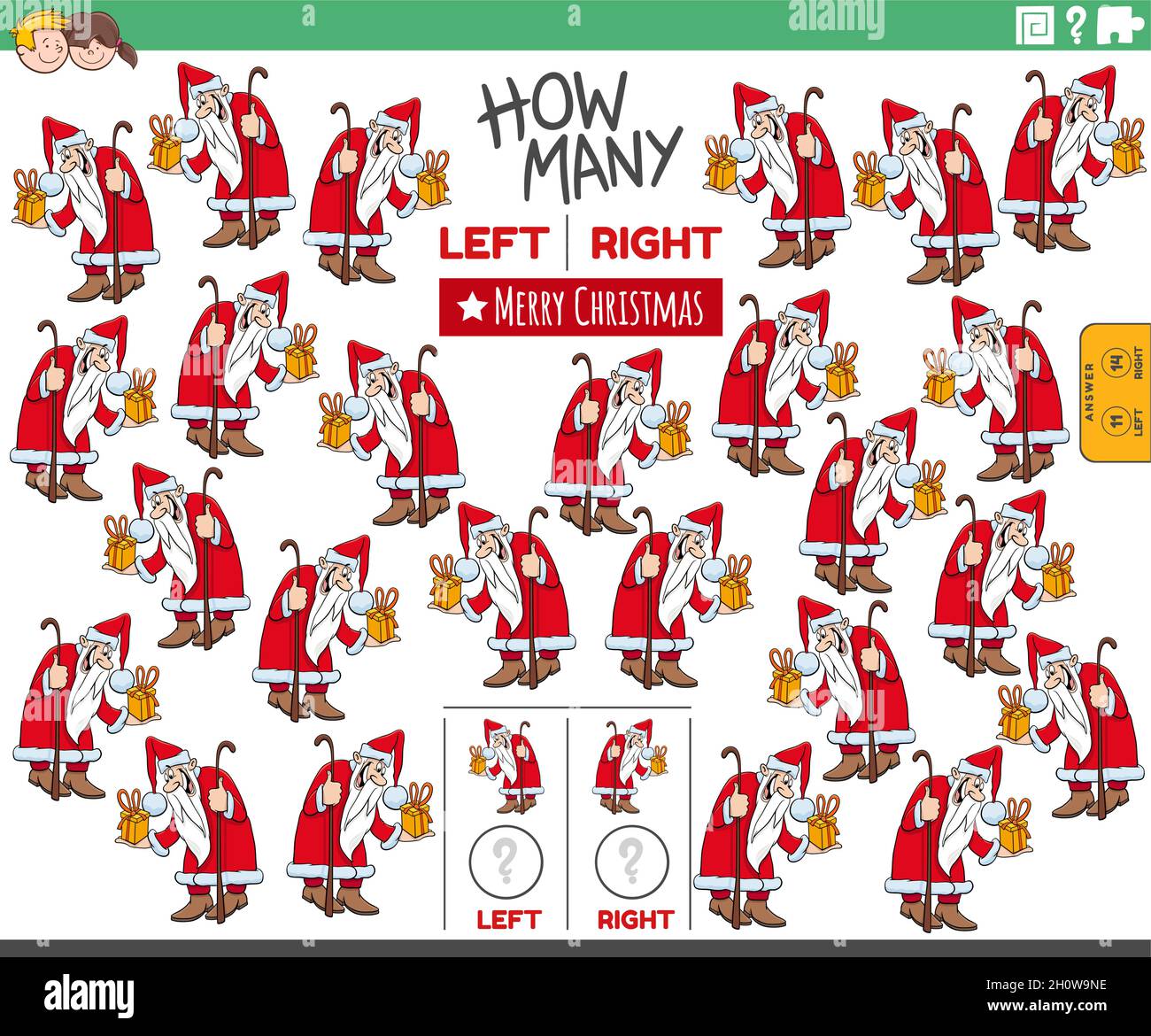 Cartoon illustration of educational task of counting left and right ...