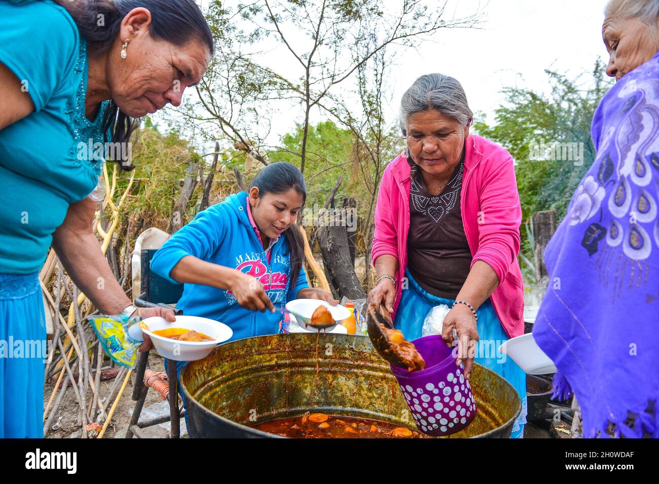 Yaqui indigenous community gathered for a traditional Wacabaque meal