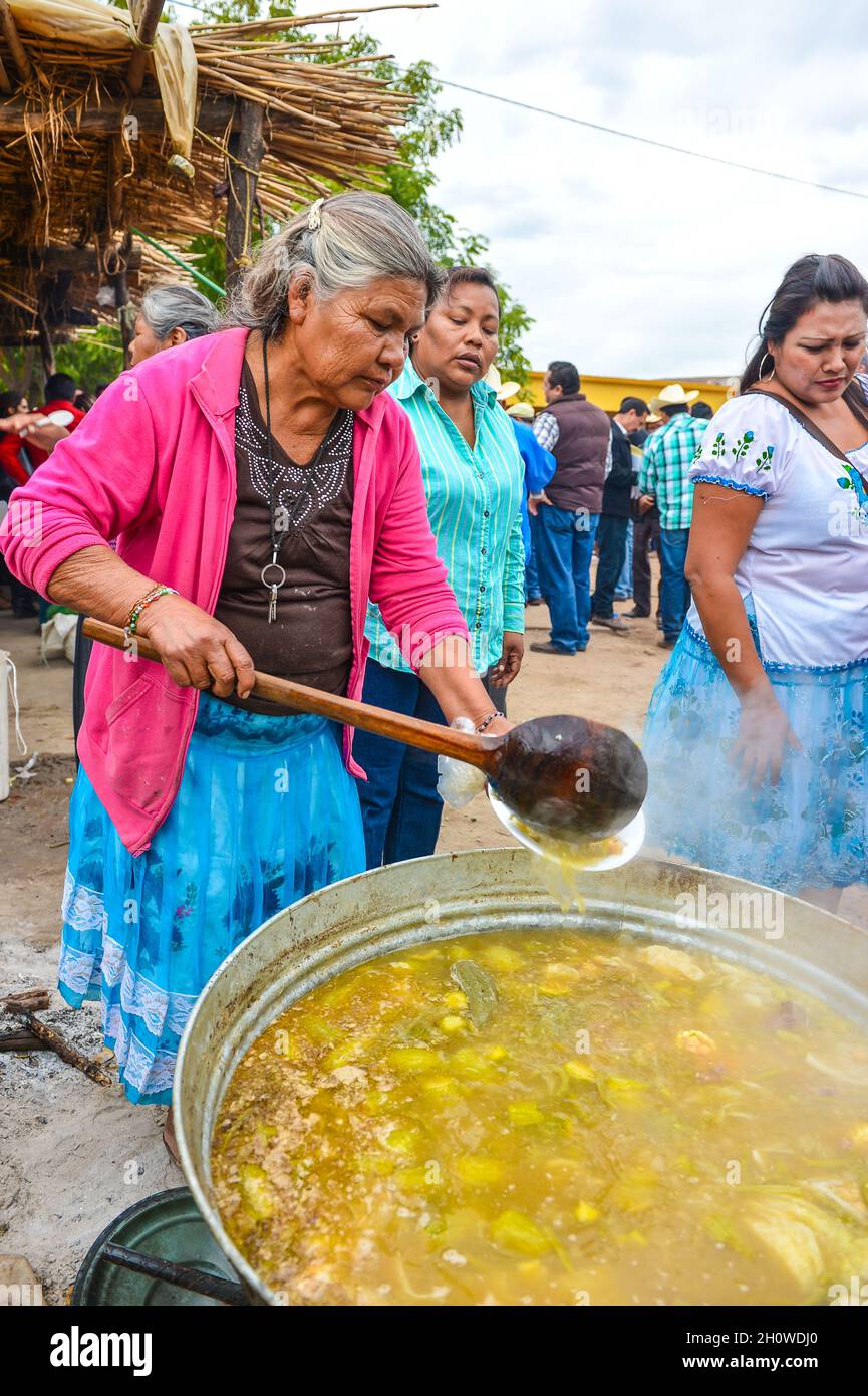 Yaqui indigenous community gathered for a traditional Wacabaque meal